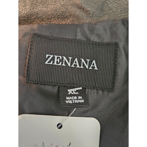 Zenana Faux Vegan Leather Moto Jacket Black‎  Embossed Zip XL Vegan Biker Style - Picture 8 of 10